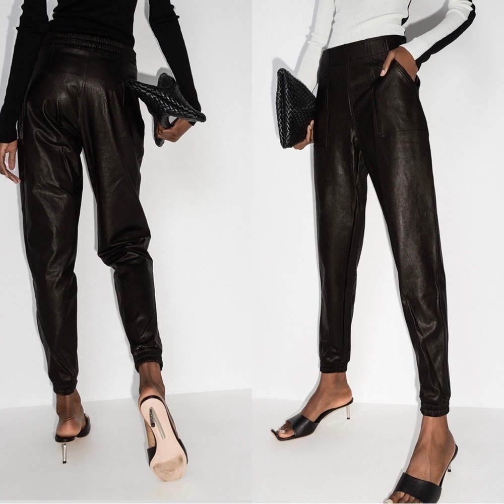 NWT SPANX Faux Leather Jogger Track Pants Black Sz XL